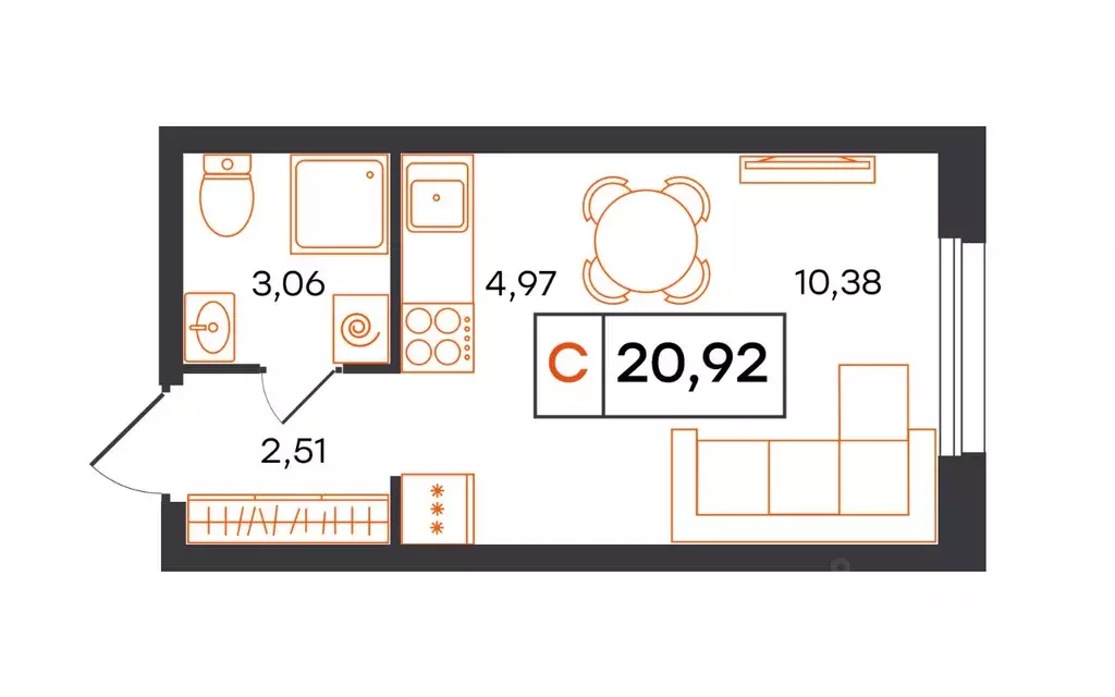 Студия Тюменская область, Тюмень Полевая ул., 117к12 (20.92 м) - Фото 1