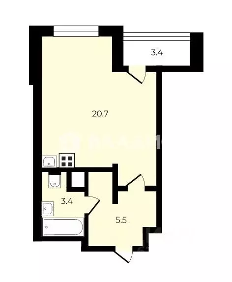 Студия Санкт-Петербург ул. Крыленко, 1к1с8 (31.8 м) - Фото 2