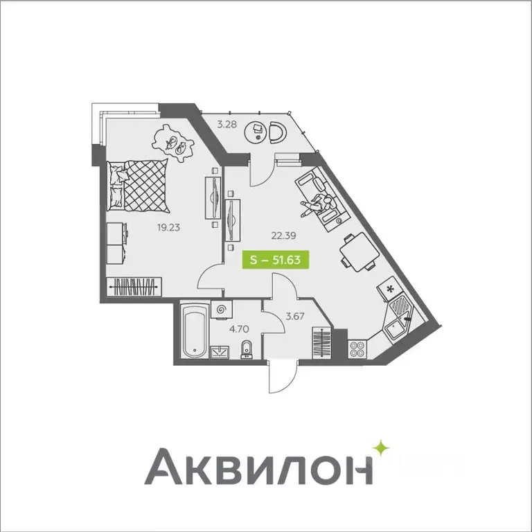 1-к кв. Архангельская область, Архангельск ул. Валявкина, 38 (51.63 м) - Фото 1