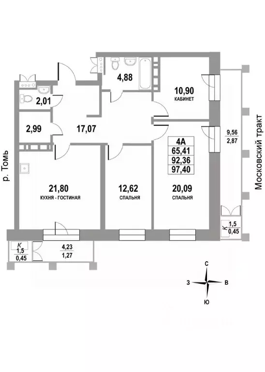 4-к кв. Томская область, Томск тракт Московский, 109Бк1 (97.4 м) - Фото 0