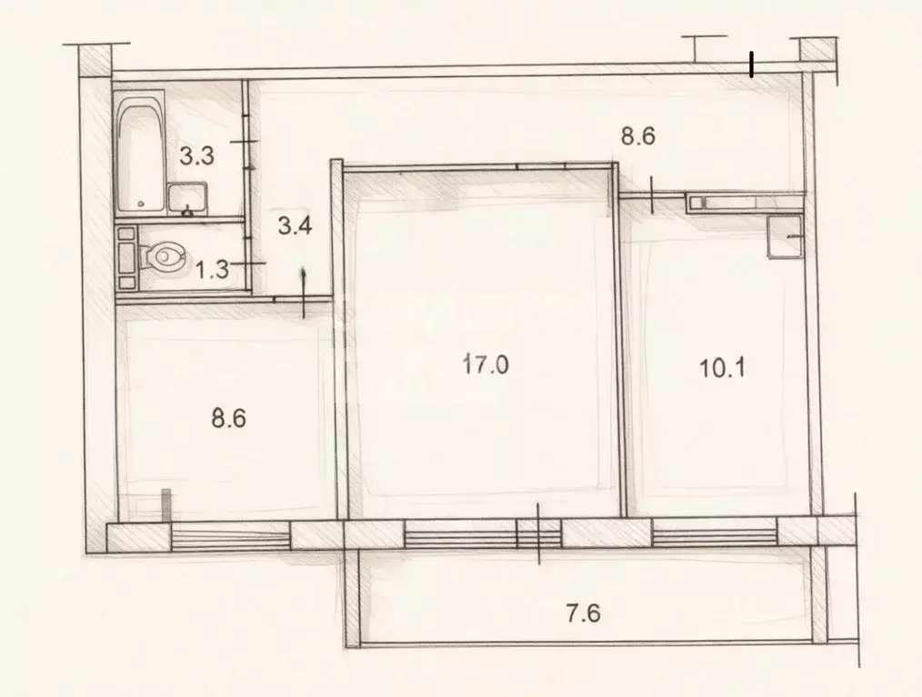 2-к кв. Томская область, Томск ул. Нефтяная, 5 (52.3 м) - Фото 2