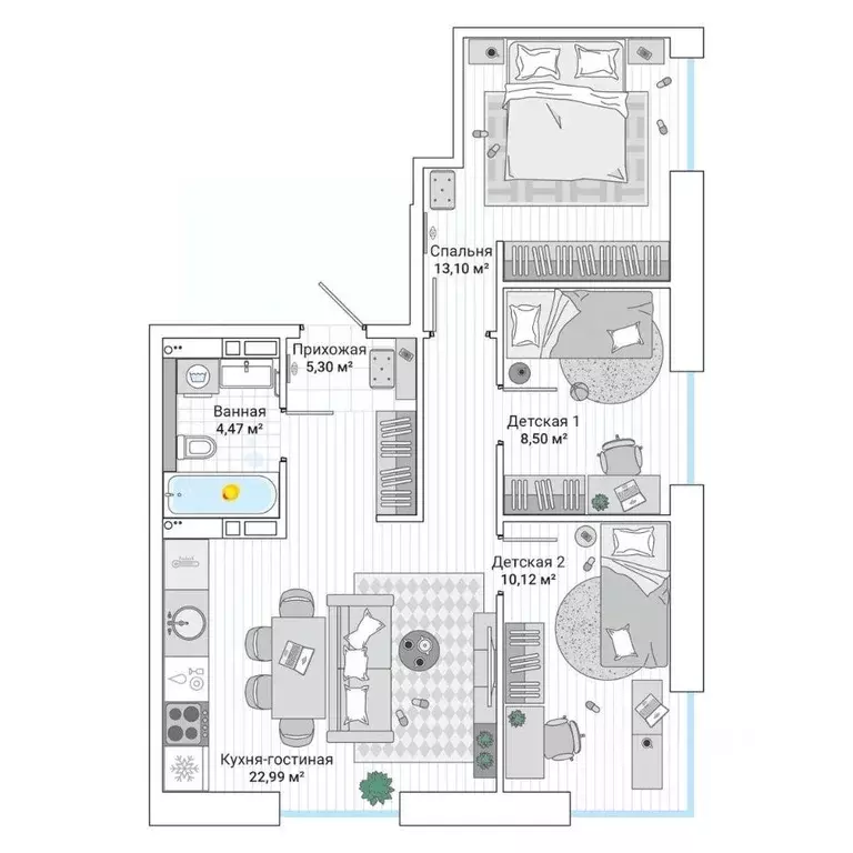 3-к кв. Приморский край, Владивосток Гринвуд жилой комплекс (65.6 м) - Фото 1