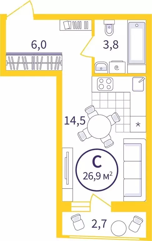 Квартира-студия: Екатеринбург, ЖК Астон Реформа (25.59 м) - Фото 0