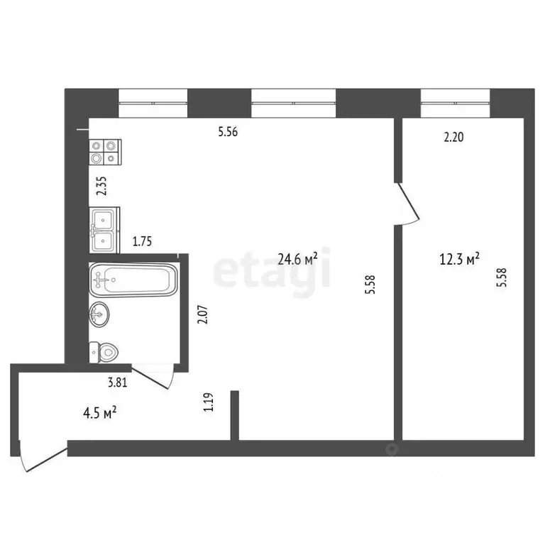 1-к кв. Тюменская область, Тюмень Одесская ул., 53 (44.4 м) - Фото 0