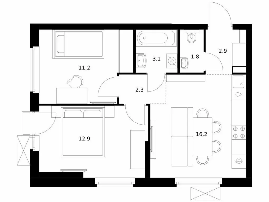 2-комнатная квартира: Казань, ЖК Нокса Парк (50.4 м) - Фото 0