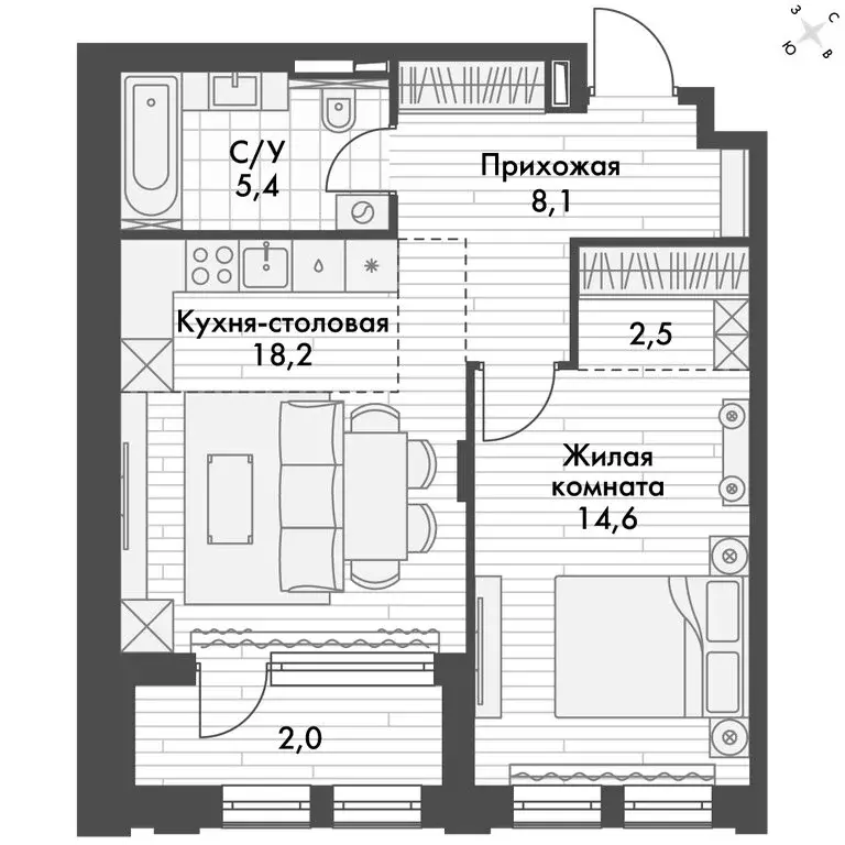 1-комнатная квартира: Владивосток, улица Крылова, 10/1 (50.8 м) - Фото 0