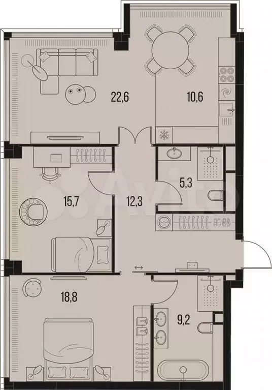 3-к. квартира, 94,5 м, 36/47 эт. - Фото 0