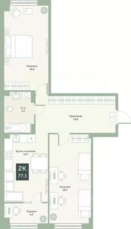 2-к кв. Курганская область, Курган Заозерный жилрайон, 6А мкр, ул. ... - Фото 1