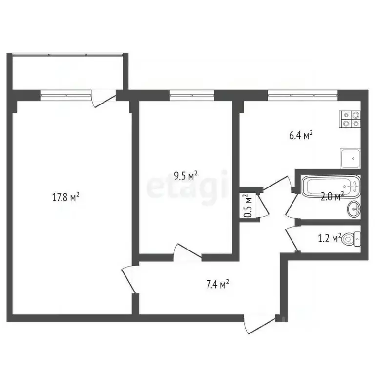 2-к кв. Архангельская область, Архангельск проезд Приорова, 5 (44.8 м) - Фото 1