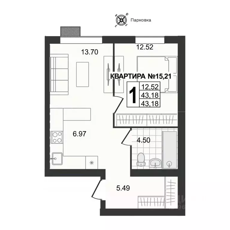 1-к кв. Владимирская область, Муром ул. 1-я Новослободская (43.18 м) - Фото 0