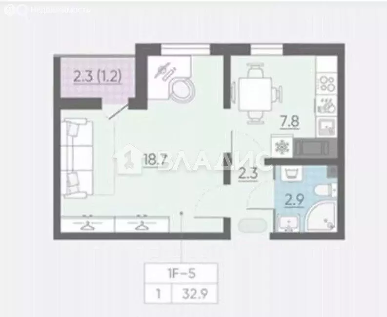 1-комнатная квартира: Санкт-Петербург, Чарушинская улица, 24к1 (33.1 ... - Фото 1