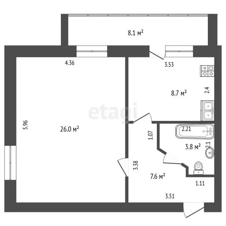 1-комнатная квартира: Тюмень, Солнечный проезд, 7 (46.1 м) - Фото 0