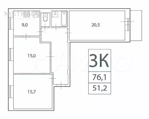 3-к. квартира, 76,1 м, 5/7 эт. - Фото 0