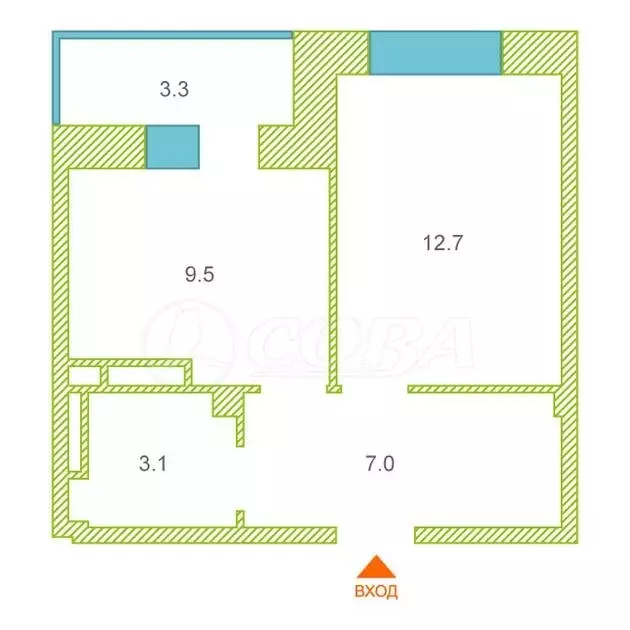 1-комнатная квартира: Тюмень, улица Газовиков, 55 (33 м) - Фото 1