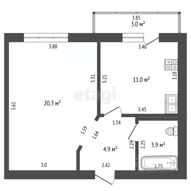 1-к кв. Башкортостан, Стерлитамак просп. Октября, 87 (40.0 м) - Фото 1