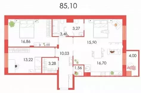 3-к кв. Тульская область, Тула ул. Самоварная, 14 (85.1 м) - Фото 1