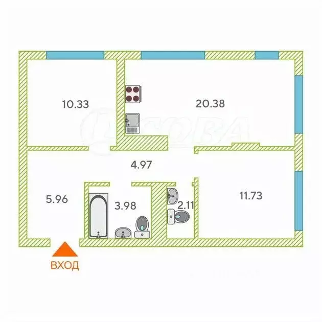 2-к кв. Тюменская область, Тюмень ул. Василия Подшибякина, 9 (60.0 м) - Фото 1