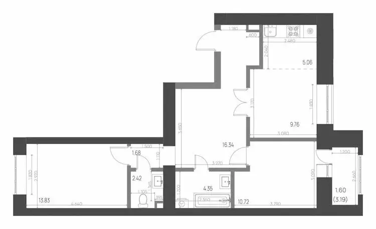 3-комнатная квартира: Нижнекамск, 15-й микрорайон, ЖК Калина (65.76 м) - Фото 0