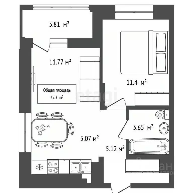 1-к кв. Новосибирская область, Новосибирск ул. Тюленина, 3 (37.3 м) - Фото 2