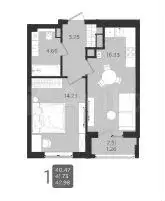 1-к. квартира, 41,7 м, 1/9 эт. - Фото 1