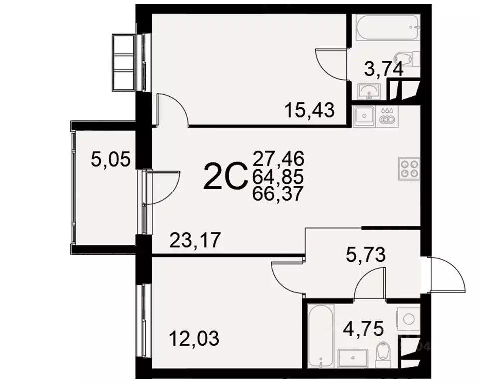 2-к кв. Тульская область, Тула Хлебная пл. (64.85 м) - Фото 0