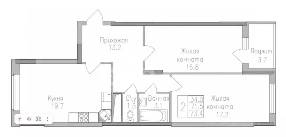 2-к кв. Липецкая область, Липецк ул. Тельмана, 120 (73.4 м) - Фото 2