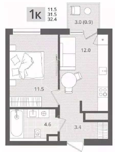 1-к кв. Калининградская область, Пионерский пос. Рыбное,  (32.4 м) - Фото 1