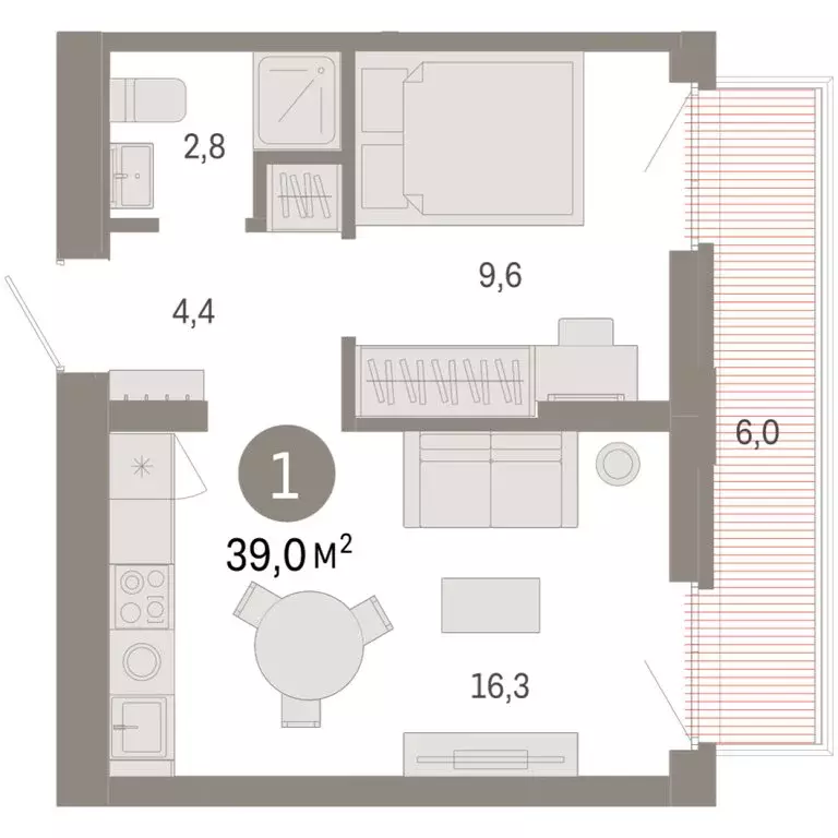 1-комнатная квартира: Тюмень, Ленинский округ (38.99 м) - Фото 1