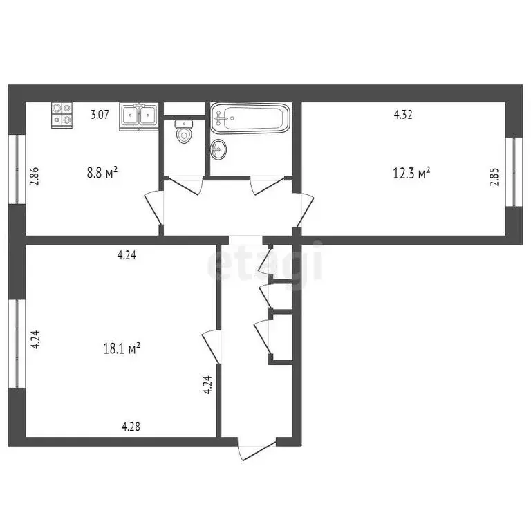 2-комнатная квартира: Челябинск, улица Чичерина, 30А (52.8 м) - Фото 0