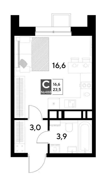 квартира-студия, 23.5 м - Фото 0