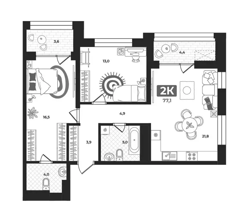 2-комнатная квартира: Тюмень, улица Братьев Бондаревых, 5 (77.5 м) - Фото 1