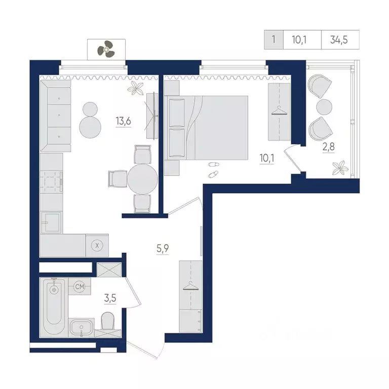 1-к кв. Башкортостан, Уфа ул. Евгения Столярова, 13 (34.5 м) - Фото 1