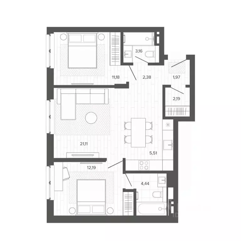 3-к кв. Алтайский край, Барнаул Жилплощадка мкр,  (64.13 м) - Фото 1