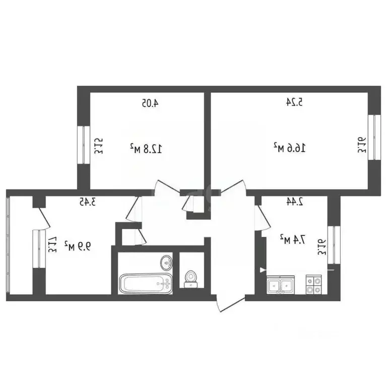 3-к кв. Белгородская область, Белгород ул. Губкина, 18 (66.9 м) - Фото 2