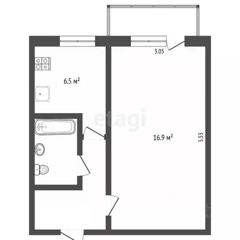 1-к кв. Тюменская область, Тюмень Северная ул., 2 (30.6 м) - Фото 2