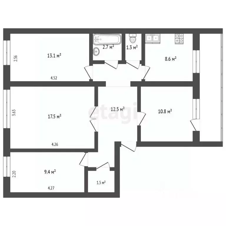 4-к кв. Башкортостан, Бирск ул. Мира, 130 (76.1 м) - Фото 2