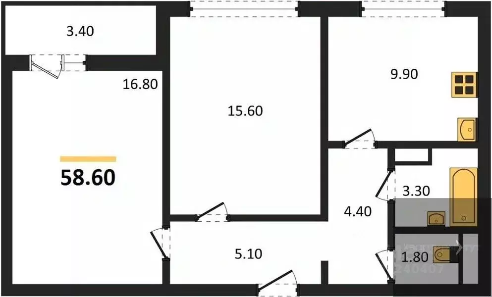 2-к кв. Воронежская область, Воронеж ул. Пескова, 8 (58.6 м) - Фото 0