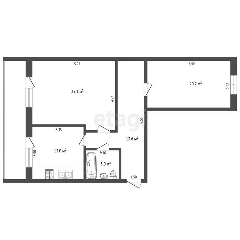 2-комнатная квартира: Севастополь, улица Сафронова, 75 (100 м) - Фото 1