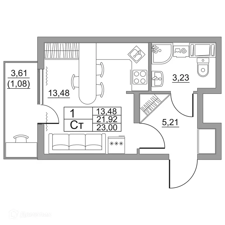 Продаётся квартира-студия, 23 м - Фото 1