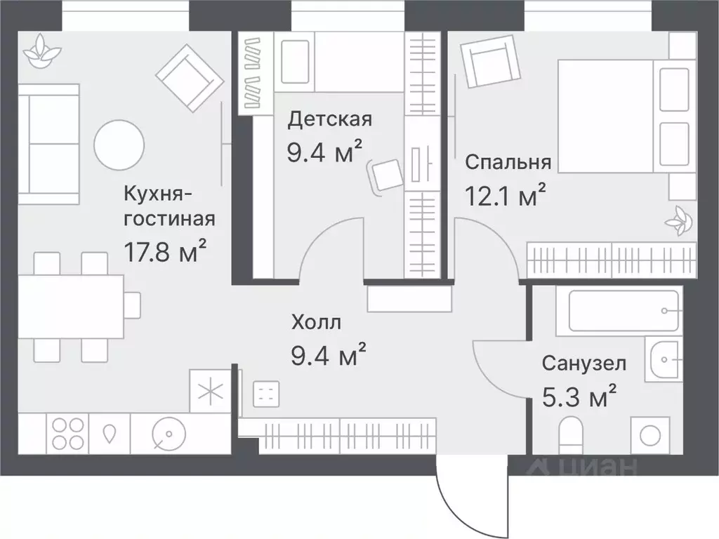 2-к кв. Тюменская область, Тюмень Кремлевская ул., 95 (54.0 м) - Фото 0