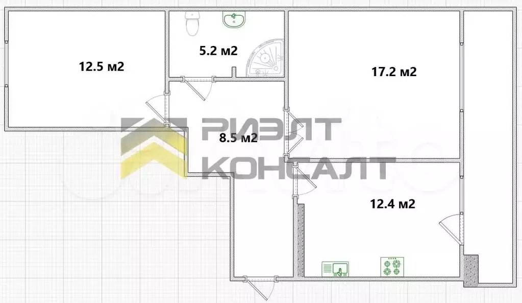 2-к. квартира, 55,8 м, 10/10 эт. - Фото 0