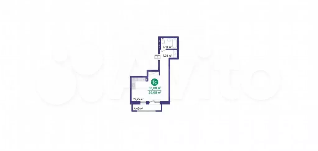 Квартира-студия, 36,1 м, 8/14 эт. - Фото 1