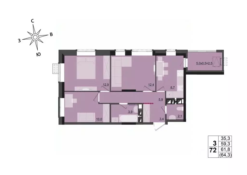 3-к кв. Удмуртия, Ижевск ул. Леваневского (61.8 м) - Фото 0