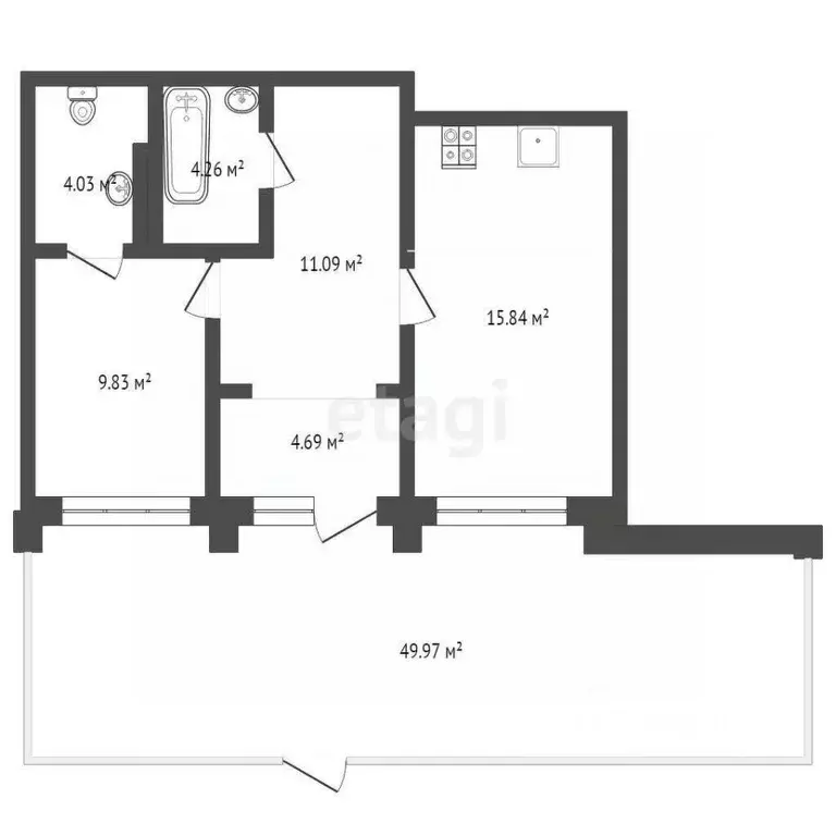 1-к кв. Тюменская область, Тюмень ул. Василия Малкова, 12 (49.72 м) - Фото 1