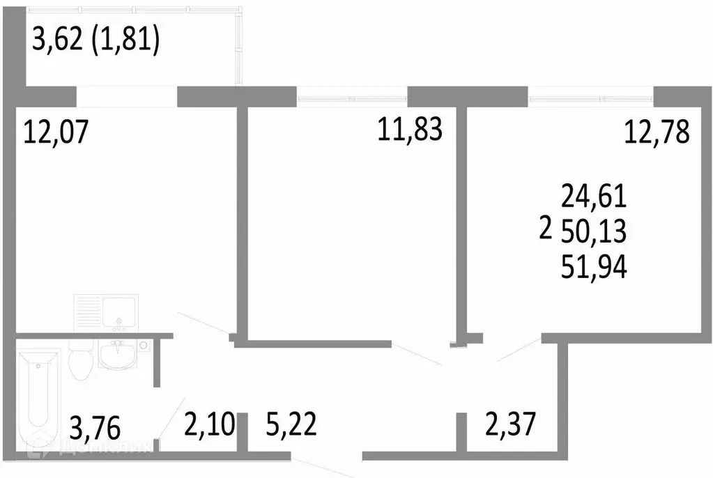Продаётся 2-к квартира, 51.9 м - Фото 0