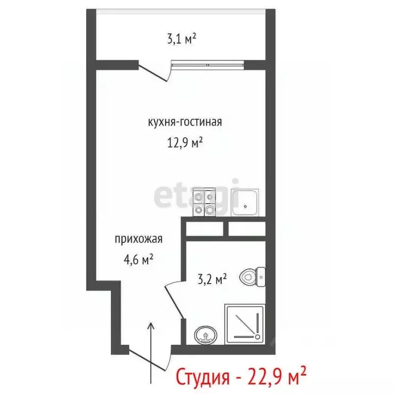 Студия Свердловская область, Екатеринбург ул. Крауля, 105/3 (22.96 м) - Фото 2