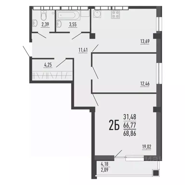 2-к кв. Челябинская область, Челябинск ул. Александра Шмакова, 41 ... - Фото 1