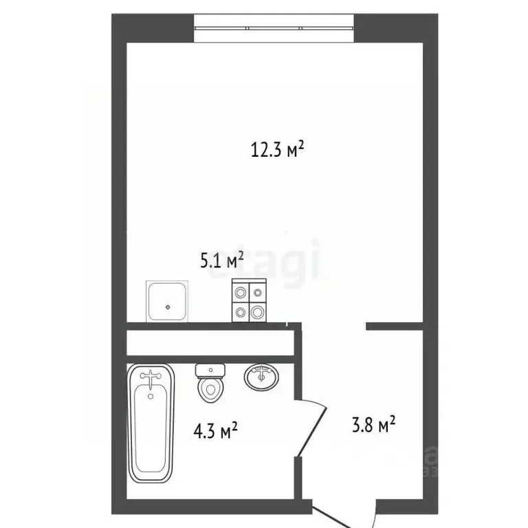 Студия Тюменская область, Тюмень ул. Евгения Войнова, 3к2 (25.5 м) - Фото 2