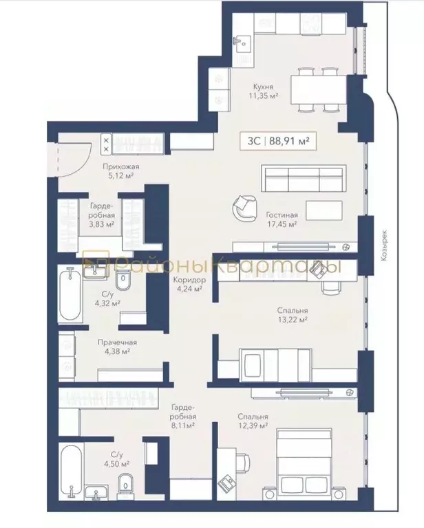 3-к кв. Новосибирская область, Новосибирск ул. Кирова, 115 (88.9 м) - Фото 2