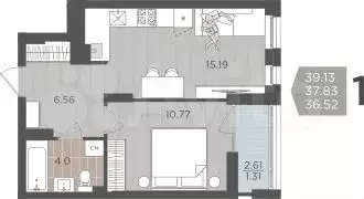 1-к. квартира, 37,8 м, 7/9 эт. - Фото 1